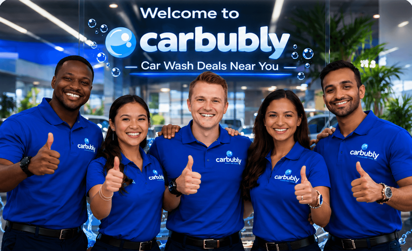 The Carbubly team at a partner car wash