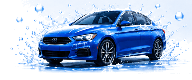 Freshly washed blue car